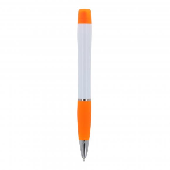 Kugelschreiber mit Gravur / mit dreifarbigen Textmarker / Farbe: weiß-orange