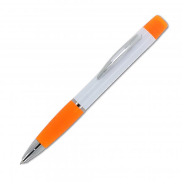 Kugelschreiber mit Gravur / mit dreifarbigen Textmarker / Farbe: weiß-orange