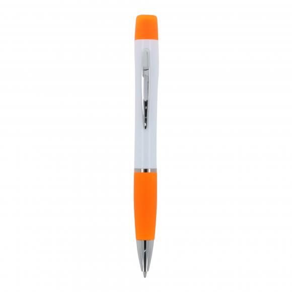 Kugelschreiber mit Gravur / mit dreifarbigen Textmarker / Farbe: weiß-orange