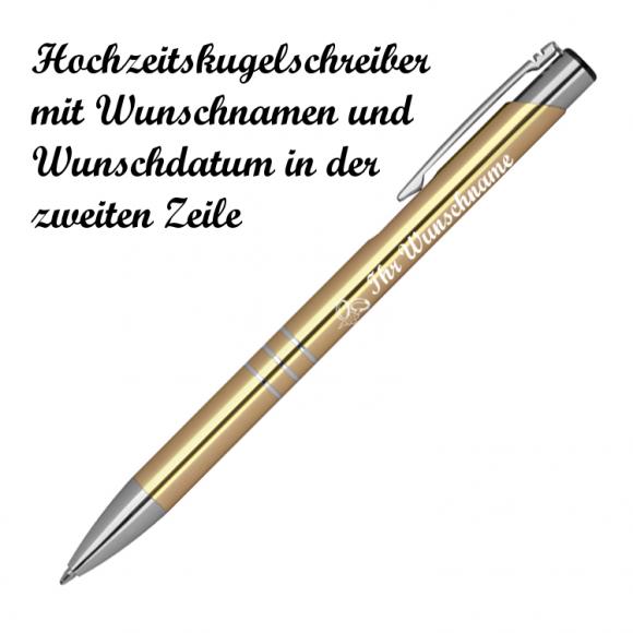 Kugelschreiber mit Namensgravur "Hochzeit" - aus Metall - Farbe: gold