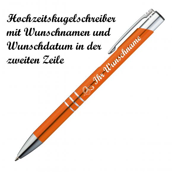 Kugelschreiber mit Namensgravur "Hochzeit" - aus Metall - Farbe: orange