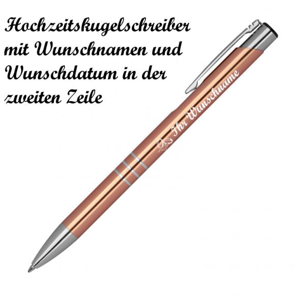 Kugelschreiber mit Namensgravur "Hochzeit" - aus Metall - Farbe: roségold