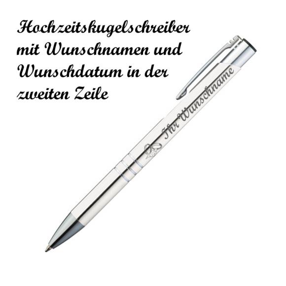 Kugelschreiber mit Namensgravur "Hochzeit" - aus Metall - Farbe: weiß