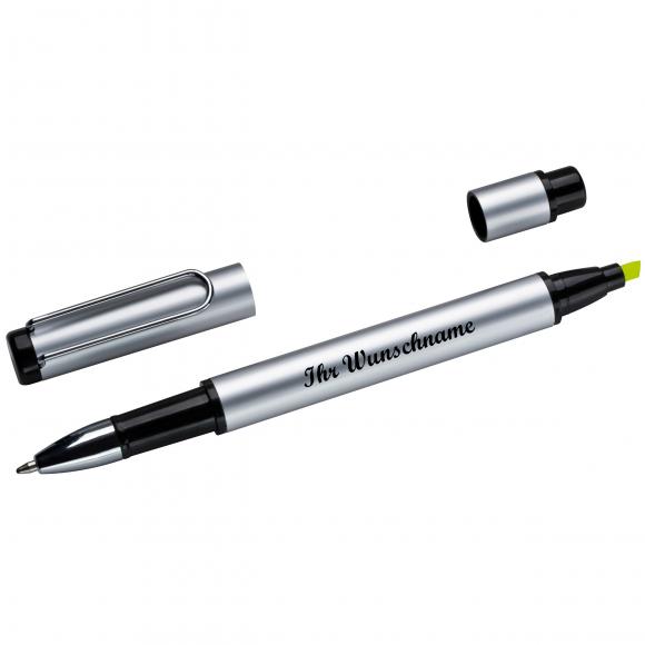 Metall-Duo-Pen mit Namensgravur - mit Kugelschreiber schwarzscheibend + Marker