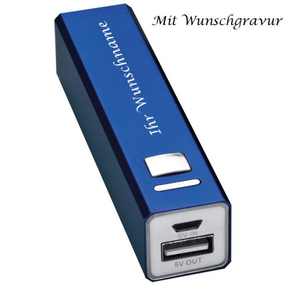 Powerbank mit Gravur / aus Aluminium 2.200 mAh / Farbe: blau