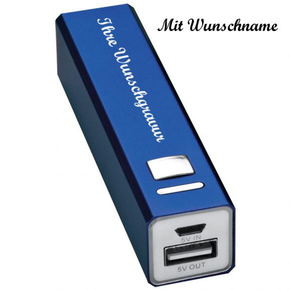 Powerbank mit Namensgravur - aus Aluminium - 2.200 mAh - Farbe: blau