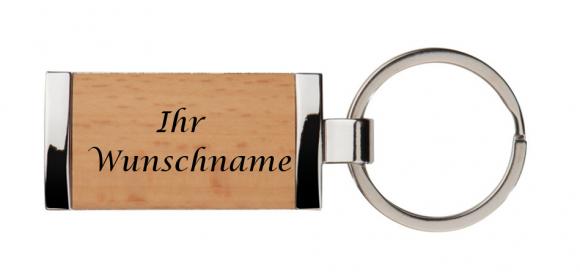 Schlüsselanhänger mit Gravur / aus Metall mit Holzstück