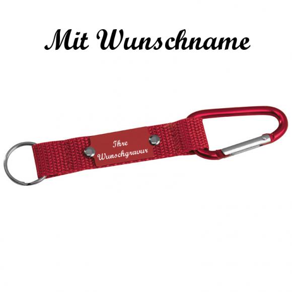 Schlüsselanhänger mit Namensgravur - mit Karabiner - Farbe: rot