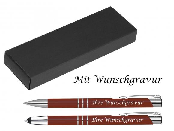 Schreibset mit Gravur / Touchpen Kugelschreiber + Kugelschreiber / bordeaux