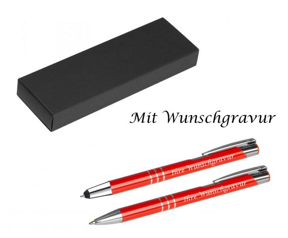 Schreibset mit Gravur / Touchpen Kugelschreiber + Kugelschreiber / mittelrot