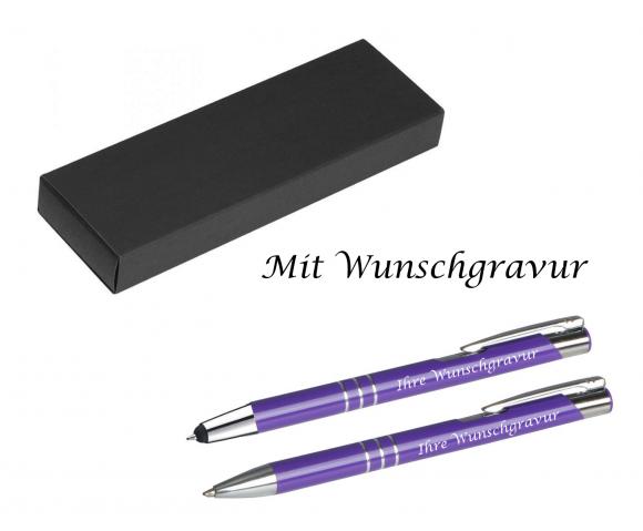 Schreibset mit Gravur / Touchpen Kugelschreiber + Kugelschreiber / violett