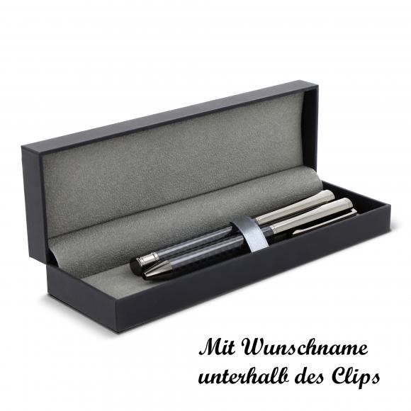 Schreibset mit Namensgravur - Kugelschreiber und Rollerball - Dark gun metal