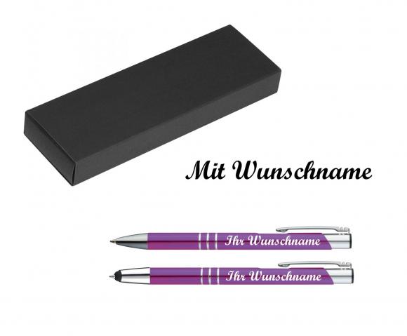 Schreibset mit Namensgravur - Touchpen Kugelschreiber + Kugelschreiber - lila