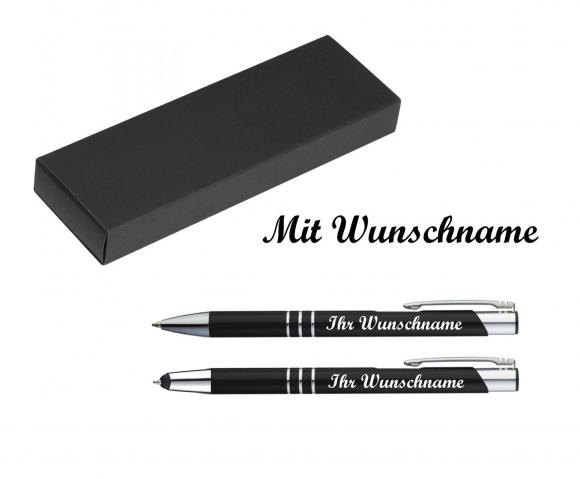 Schreibset mit Namensgravur - Touchpen Kugelschreiber + Kugelschreiber - schwarz