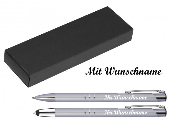 Schreibset mit Namensgravur - Touchpen Kugelschreiber + Kugelschreiber - silber