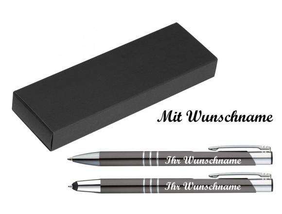 Schreibset mit Namensgravur - Touchpen Kugelschreiber+Kugelschreiber - anthrazit