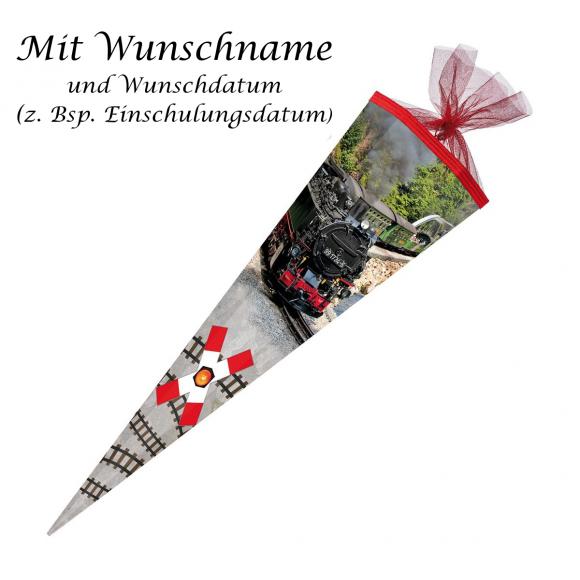 Schultüte mit Gravur / Zuckertüte / 85cm / eckig / "Dampfeisenbahn"