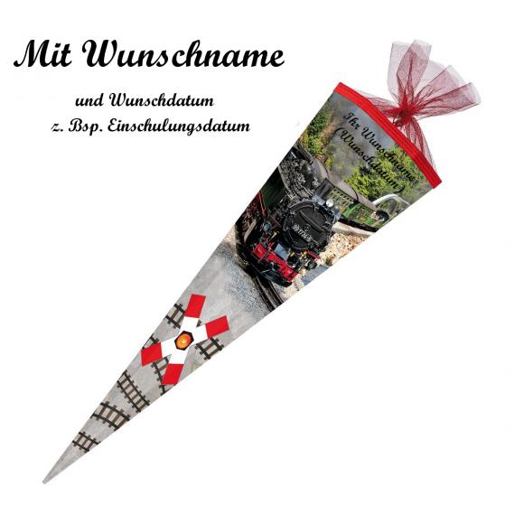 Schultüte mit Namensgravur - Zuckertüte - 85cm - eckig - "Dampfeisenbahn"