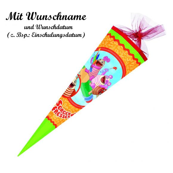 Schultüte mit Namensgravur - Zuckertüte - 85cm - eckig - "Sorgenfresser"