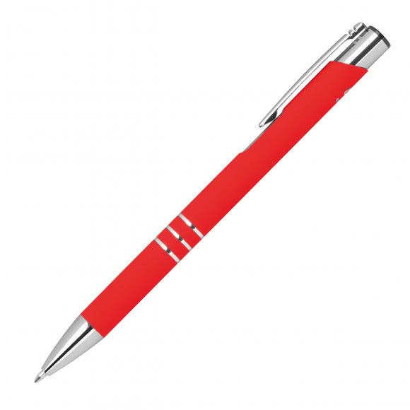 Semi Gel-Kugelschreiber aus Metall / gummierte Oberfläche / Farbe: rot