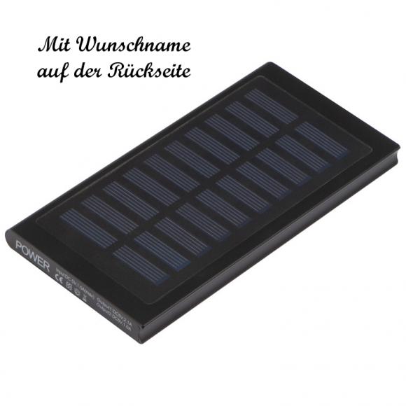 Solar-Powerbank mit Namensgravur - 8.000mAh - aus Metall - mit USB-Ladekabel