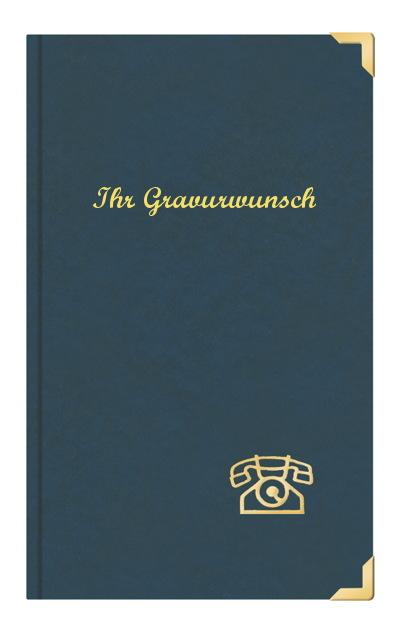 Telefonbuch mit Namensgravur - Adressbuch ca. A5 mit Messingecken - Farbe: blau