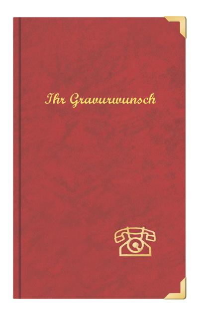 Telefonbuch mit Namensgravur - Adressbuch ca. A5 mit Messingecken - Farbe: rot