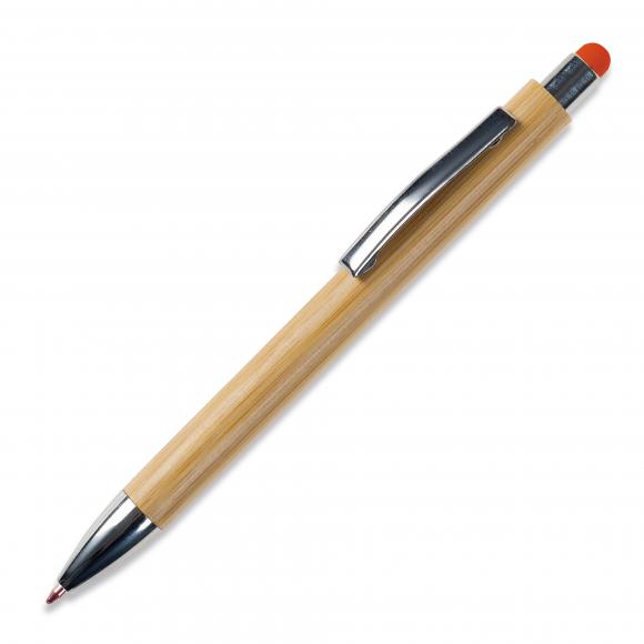 Touchpen Holz-Kugelschreiber mit Gravur / Stylusfarbe: orange