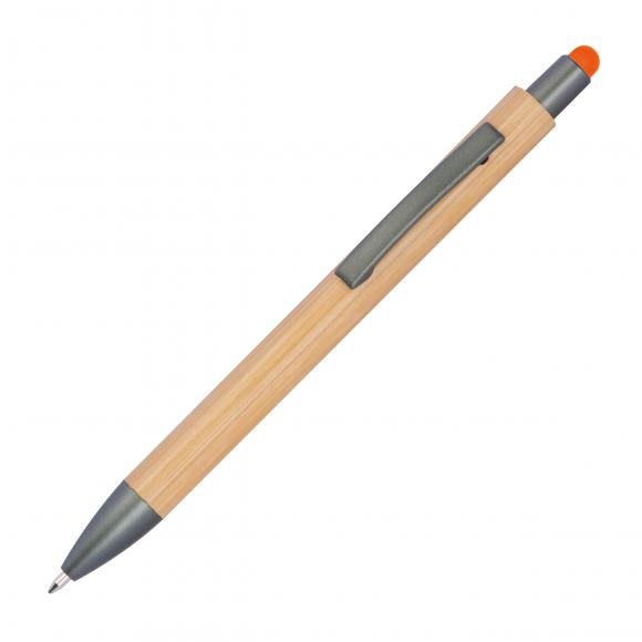 Touchpen Holzkugelschreiber aus Bambus mit Gravur / Stylusfarbe: orange