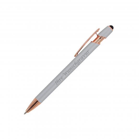 Touchpen Kugelschreiber "Roségold" mit Gravur / aus Metall / Farbe: silber