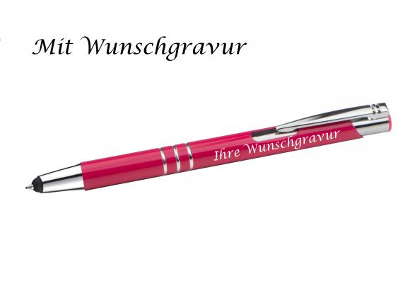 Touchpen Kugelschreiber aus Metall mit Gravur  / Farbe: fuchsienrot