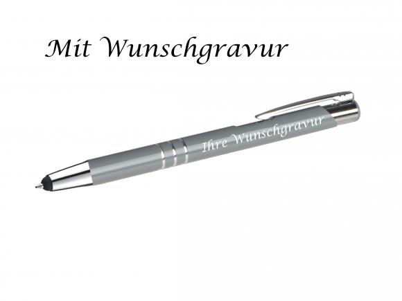 Touchpen Kugelschreiber aus Metall mit Gravur  / Farbe: grau