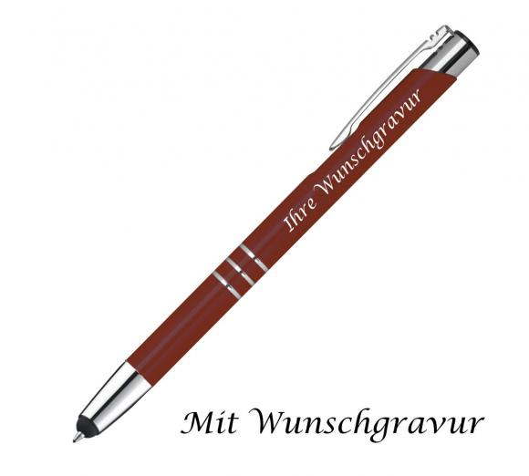 Touchpen Kugelschreiber aus Metall mit Gravur / Farbe: bordeaux