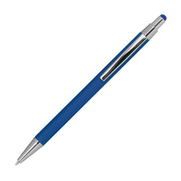 Touchpen Kugelschreiber aus Metall mit Gravur / gummiert / Farbe: blau