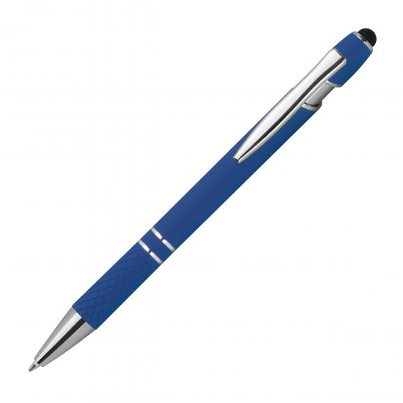 Touchpen Kugelschreiber aus Metall mit Gravur / mit Muster / Farbe: blau