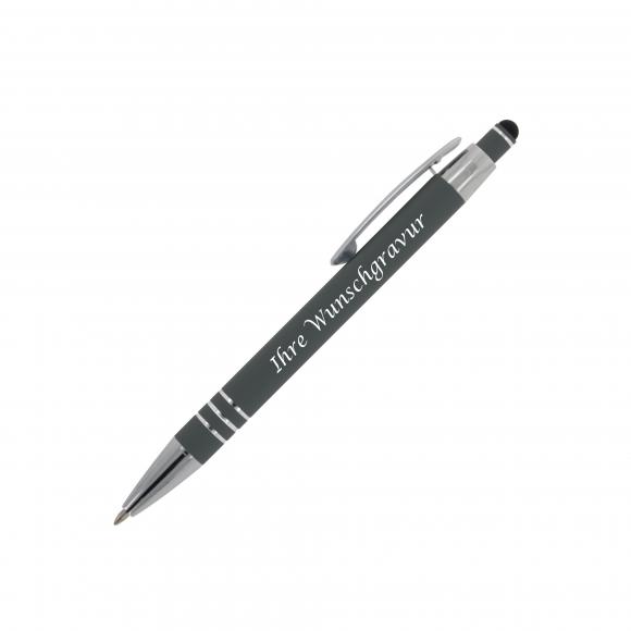 Touchpen Kugelschreiber mit Gravur / aus Metall / mit Soft-Touch / Farbe: grau