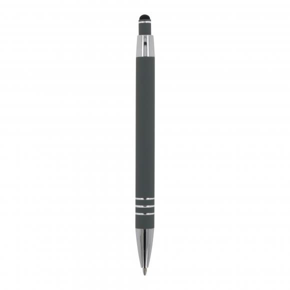 Touchpen Kugelschreiber mit Gravur / aus Metall / mit Soft-Touch / Farbe: grau