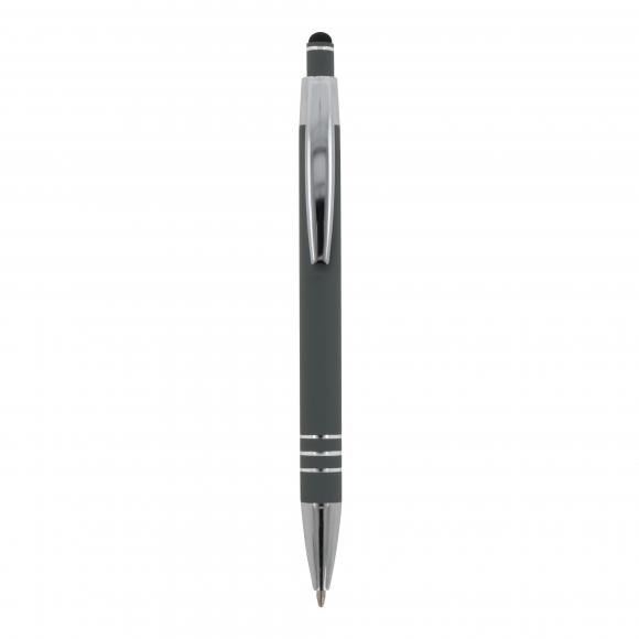 Touchpen Kugelschreiber mit Gravur / aus Metall / mit Soft-Touch / Farbe: grau