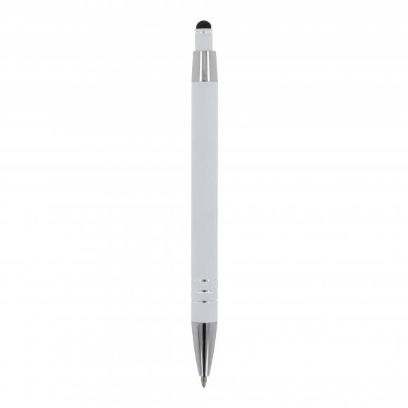 Touchpen Kugelschreiber mit Gravur / aus Metall / mit Soft-Touch / Farbe: weiß