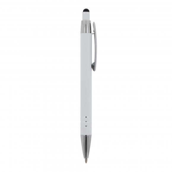 Touchpen Kugelschreiber mit Gravur / aus Metall / mit Soft-Touch / Farbe: weiß