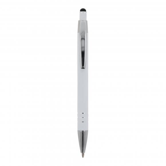 Touchpen Kugelschreiber mit Gravur / aus Metall / mit Soft-Touch / Farbe: weiß