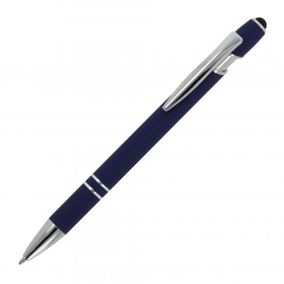 Touchpen Kugelschreiber mit Gravur / aus Metall / Soft-Touch / Farbe: dunkelblau