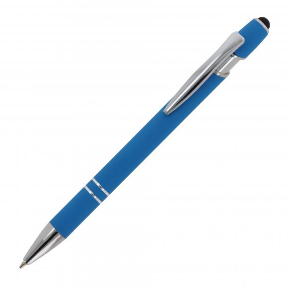 Touchpen Kugelschreiber mit Gravur / aus Metall / Soft-Touch / Farbe: hellblau