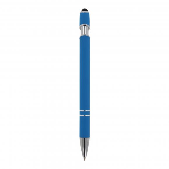 Touchpen Kugelschreiber mit Gravur / aus Metall / Soft-Touch / Farbe: hellblau