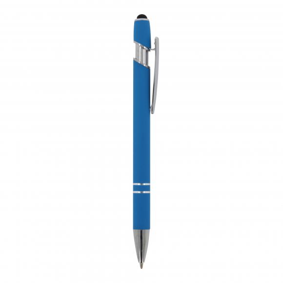 Touchpen Kugelschreiber mit Gravur / aus Metall / Soft-Touch / Farbe: hellblau