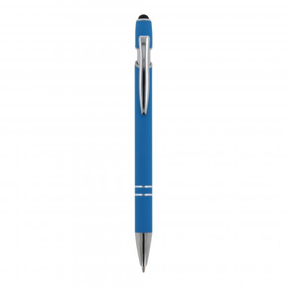 Touchpen Kugelschreiber mit Gravur / aus Metall / Soft-Touch / Farbe: hellblau