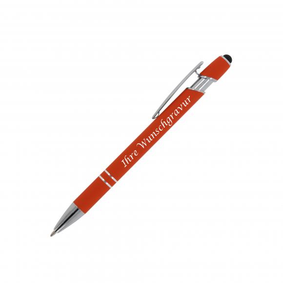 Touchpen Kugelschreiber mit Gravur / aus Metall / Soft-Touch / Farbe: orange