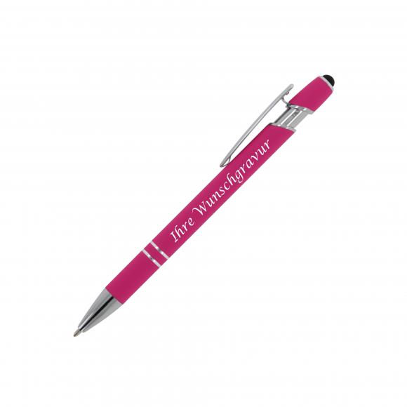 Touchpen Kugelschreiber mit Gravur / aus Metall / Soft-Touch / Farbe: pink