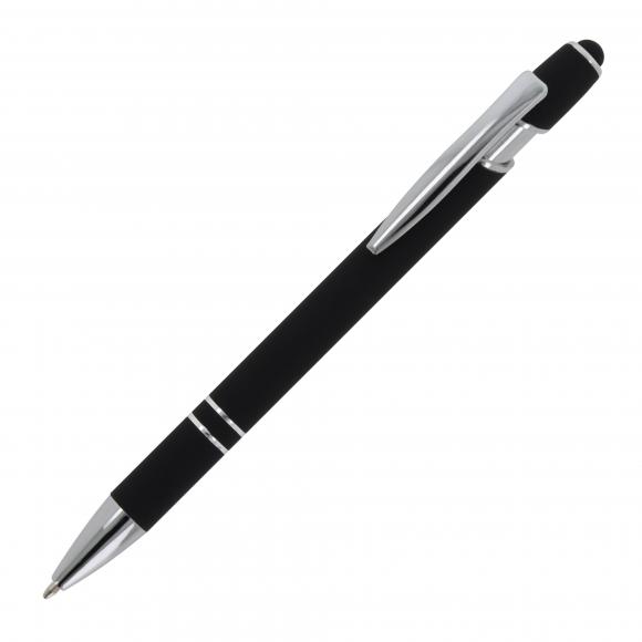 Touchpen Kugelschreiber mit Gravur / aus Metall / Soft-Touch / Farbe: schwarz