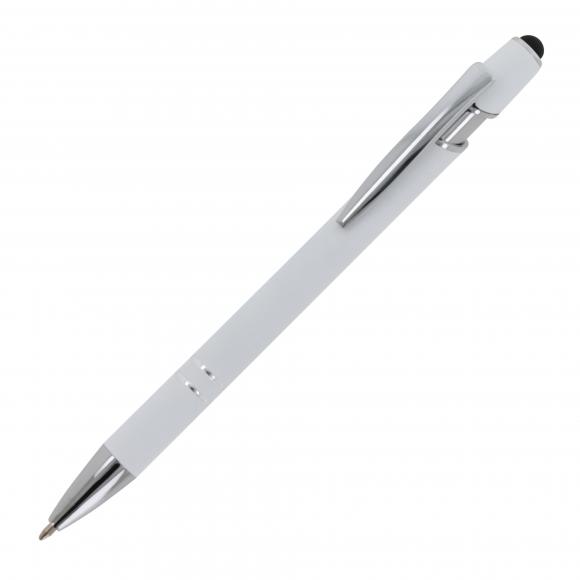 Touchpen Kugelschreiber mit Gravur / aus Metall / Soft-Touch / Farbe: weiß